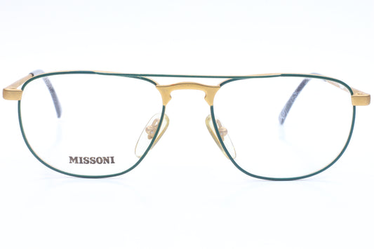 Missoni M.833 24U Green/Gold Aviator Full Rim Frames Eyeglasses -Ma 53-17-140 Green Gold Metal Optical Frames ABC Optical Eyeglasses