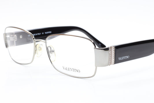 Valentino V2104R 033 Silver Glossy Black Rhinestone Italy Eyeglasses -Wo Optical Frames ABC Optical Eyeglasses