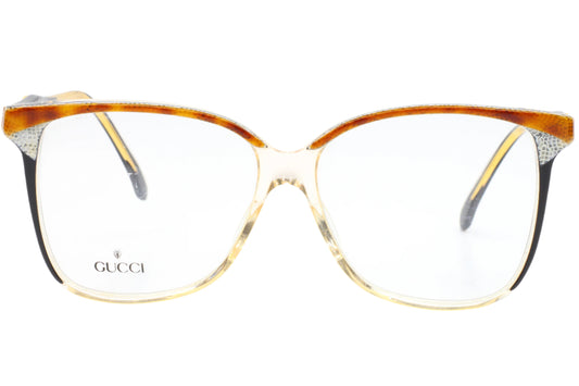 Gucci GG2106 46B Snake Skin Crystal Clear Black Gold Vintage Eyeglasses -Wo 53-15-140 Snake Skin Acetate Optical Frames ABC Optical Eyeglasses