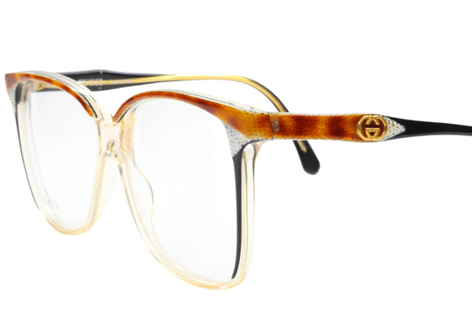 Gucci GG2106 46B Snake Skin Crystal Clear Black Gold Vintage Eyeglasses -Wo Optical Frames ABC Optical Eyeglasses