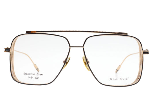 Dream Fever H54 Gold Stainless Steel Luxury Italy Eyeglasses -Ma 59-13-145 Gold Black Stainless Steel Optical Frames ABC OPTICAL Eyeglasses