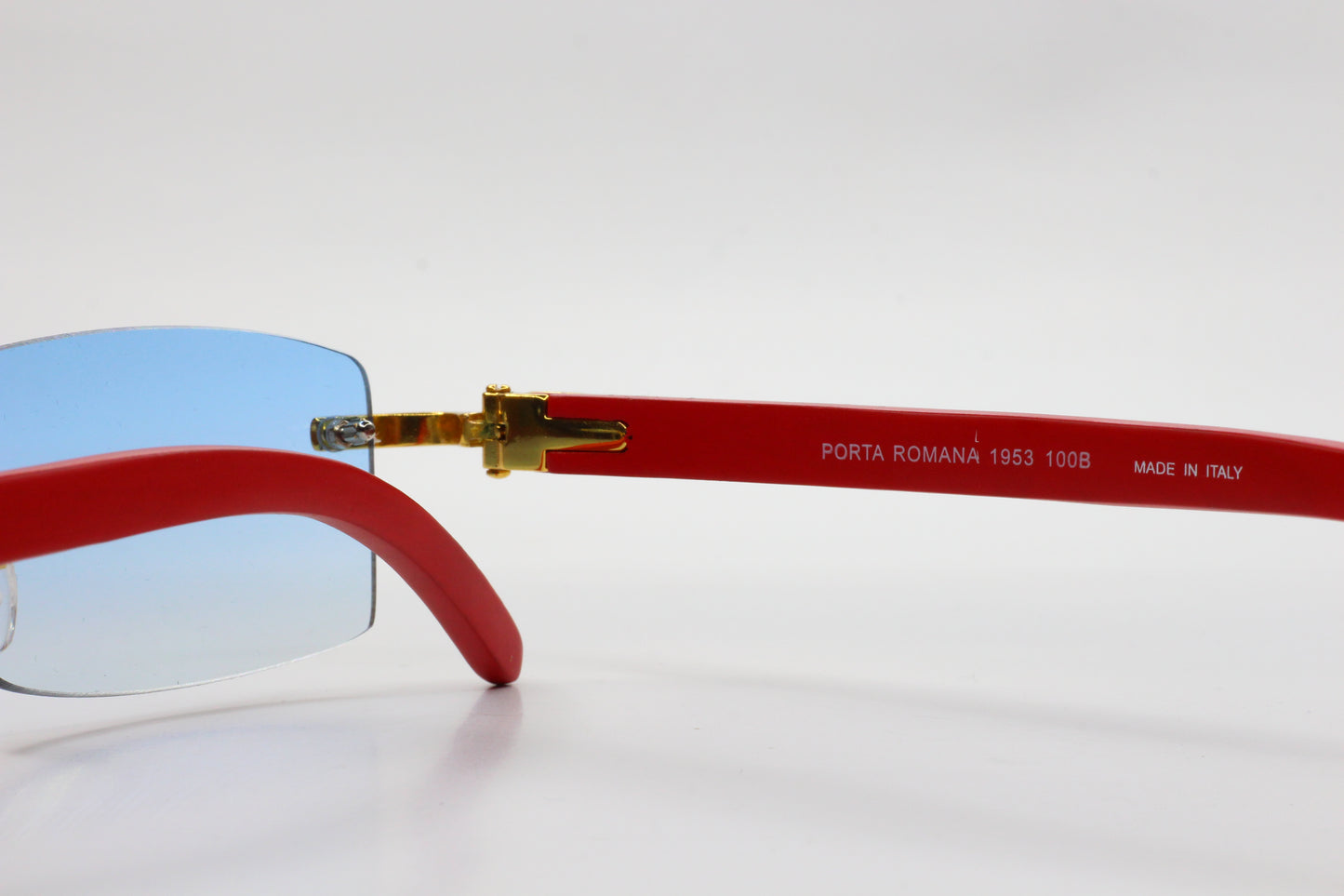 Porta Romana 1953 100B Gold & Red Wood Rimless Luxury Sunglasses -Ma