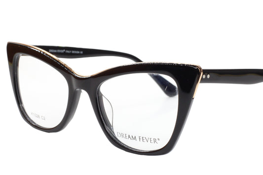 Dream Fever K1028 Black Cat Eye Acetate Designer Italy Eyeglasses -Wo