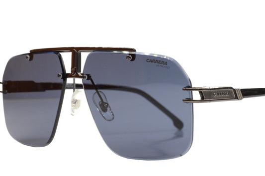 Carrera sunglasses with blue lenses on a white background