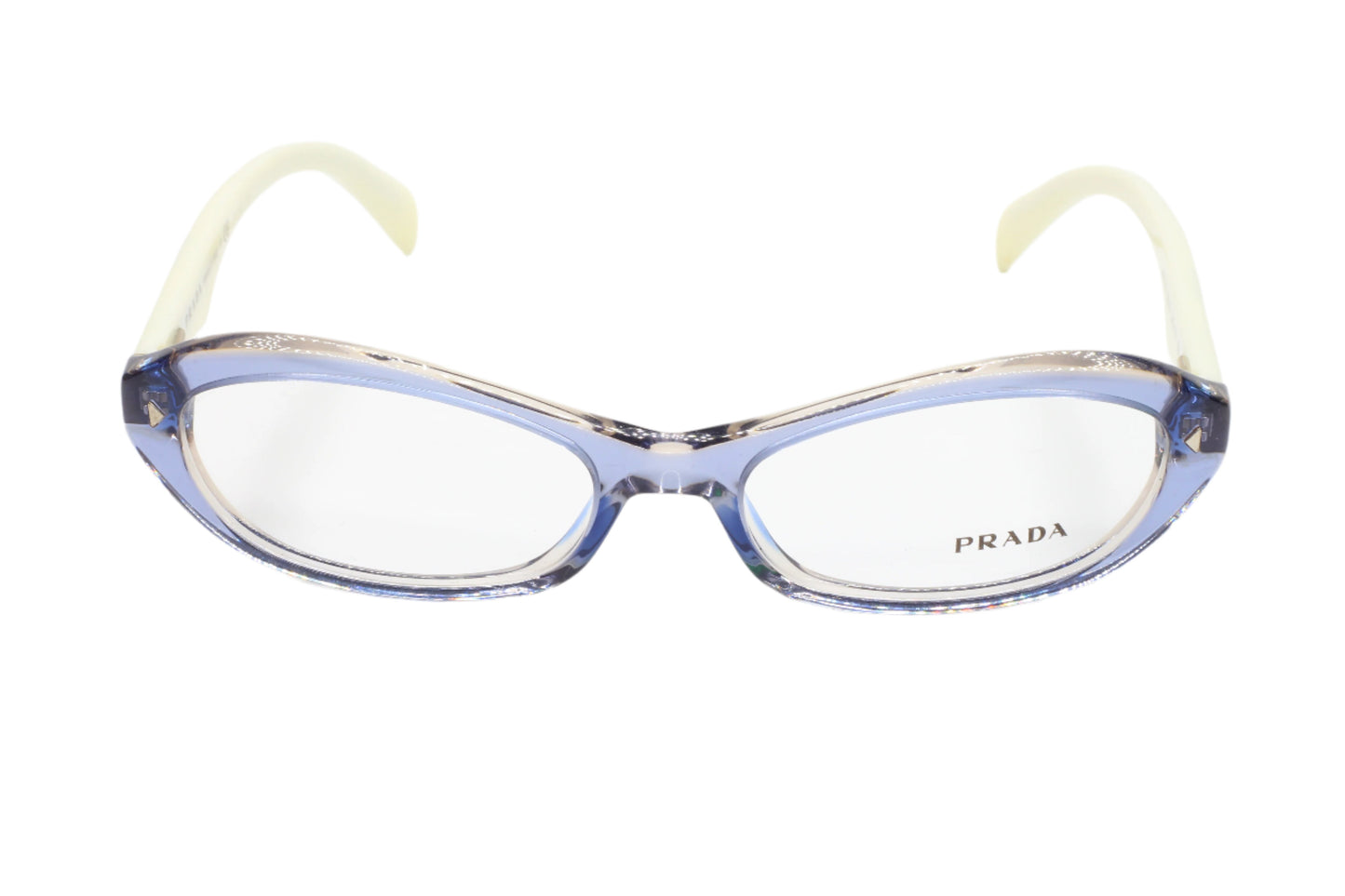 Prada VPR11O CAE-1O1 Crystal Blue Ivory Designer Italy Eyeglasses -Wo 52-16-135 Crystal Blue & Ivory Acetate Optical Frames ABC Optical Eyeglasses