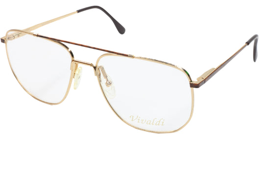 Vintage Vivaldi Gold Braun Metal Designer Italy Eyeglasses -Ma Optical Frames ABC Optical Eyeglasses