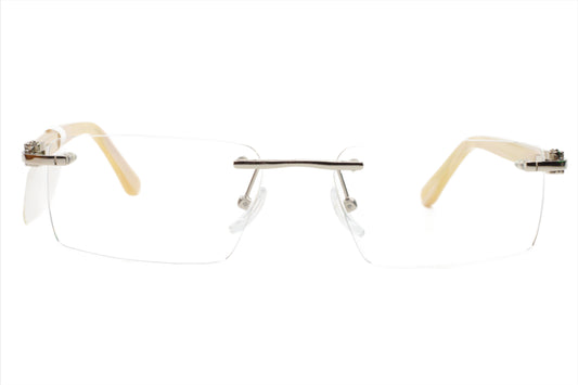 Myriad Eyewear ME00527 Silver Rimless Luxury Eyeglasses -Ma Silver Beige Rimless Metal ME00527 Luxury Optical Frames ABC Optical Eyeglasses