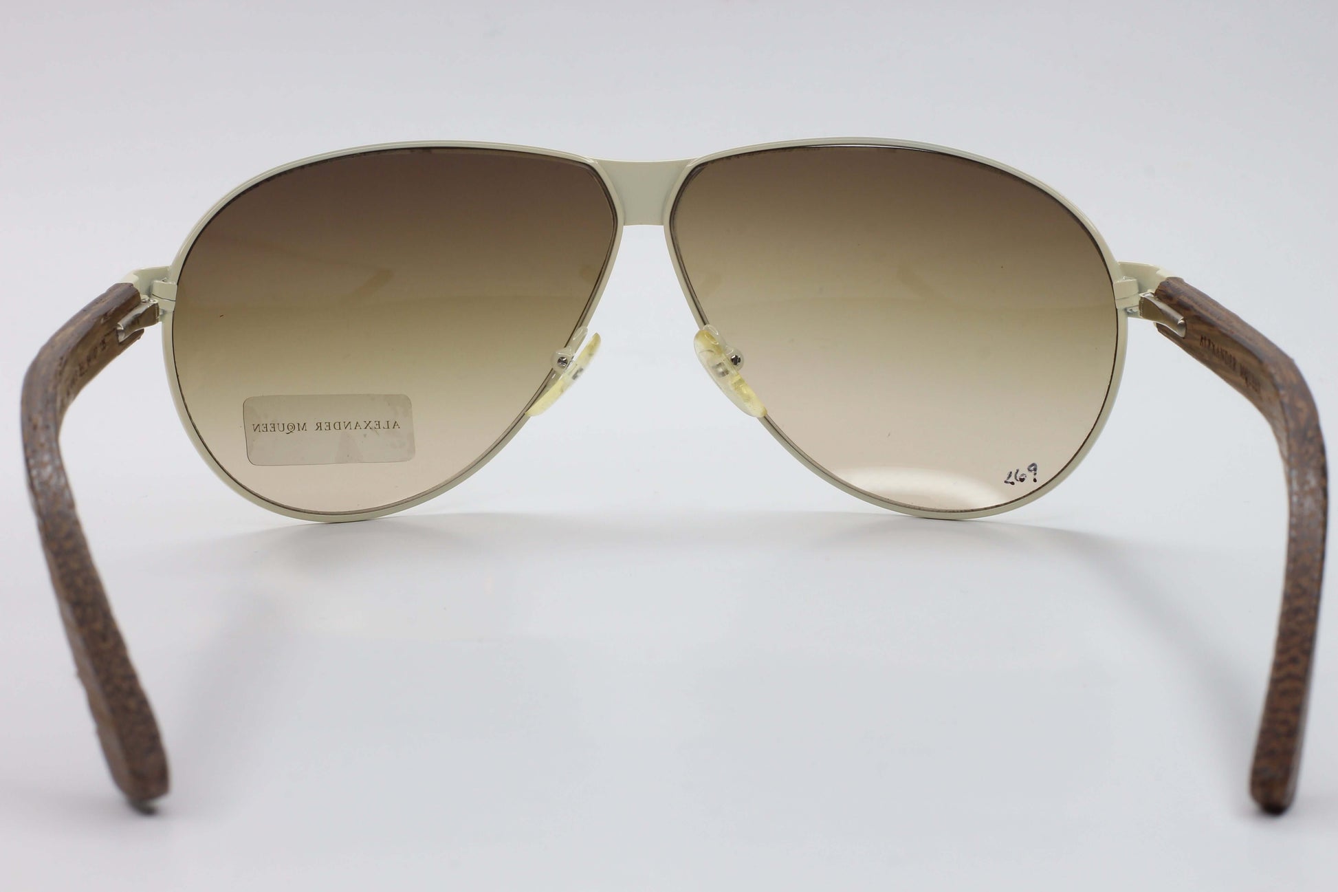 Alexander Mcqueen AMQ4049S BHN Bone White Designer Wooden Temples Luxury Sunglasses - ABC Optical