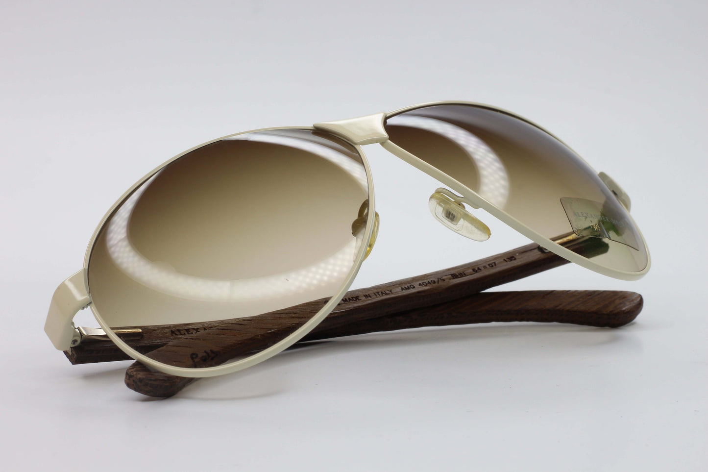 Alexander Mcqueen AMQ4049S BHN Bone White Designer Wooden Temples Luxury Sunglasses - ABC Optical