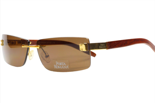 Porta Romana mod. 1651 Gold & Wood Vintage Luxury Italy Sunglasses -Ma Optical Frames ABC Optical sunglasses