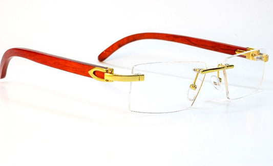 Myriad Eyewear ME00528 Gold & Wood Rimless Luxury Eyeglasses -Ma Optical Frames ABC Optical Eyeglasses