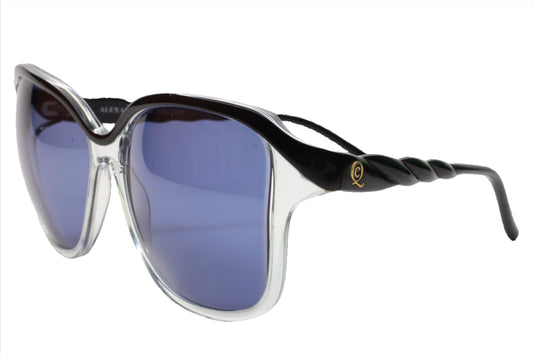 ABC Optical designer black sunglasses online with twisted black temples and blue tinted lenses