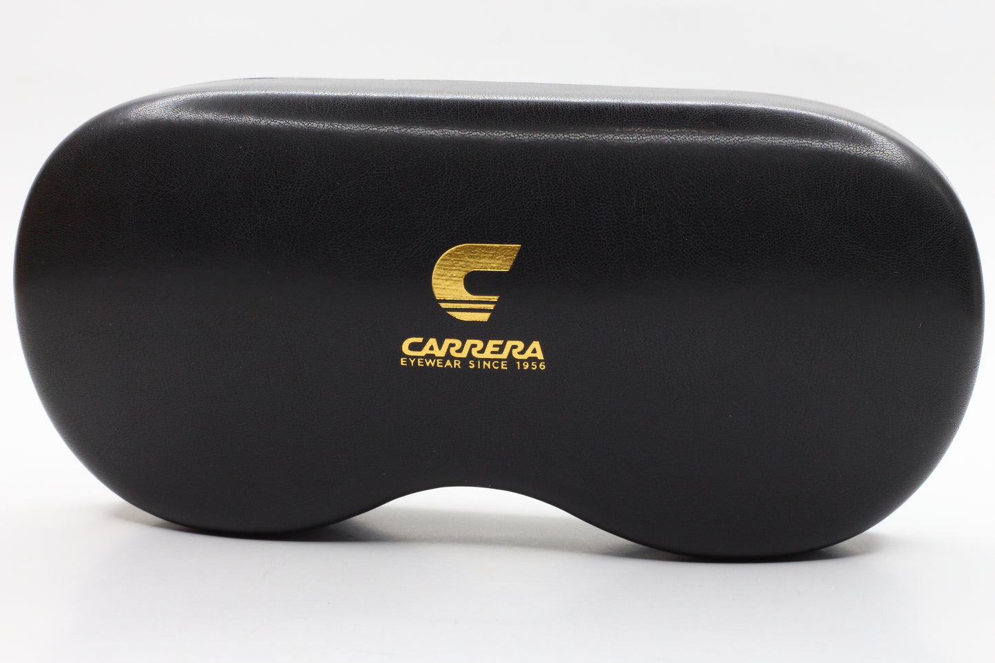 Black Carrera sunglasses case with gold logo for luxury silver black gradient sunglasses