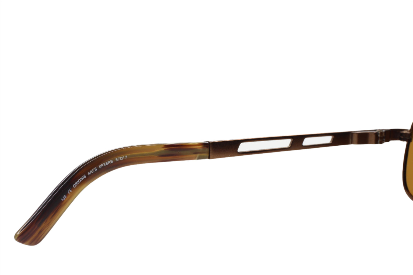 Close-up of ABC Optical brown frame arm of Carrera polarized sunglasses for men showcasing detailed design