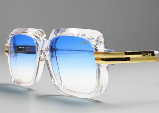 Clear frame optical frames with blue gradient lenses and gold temples Cazal Legends sunglasses for sale