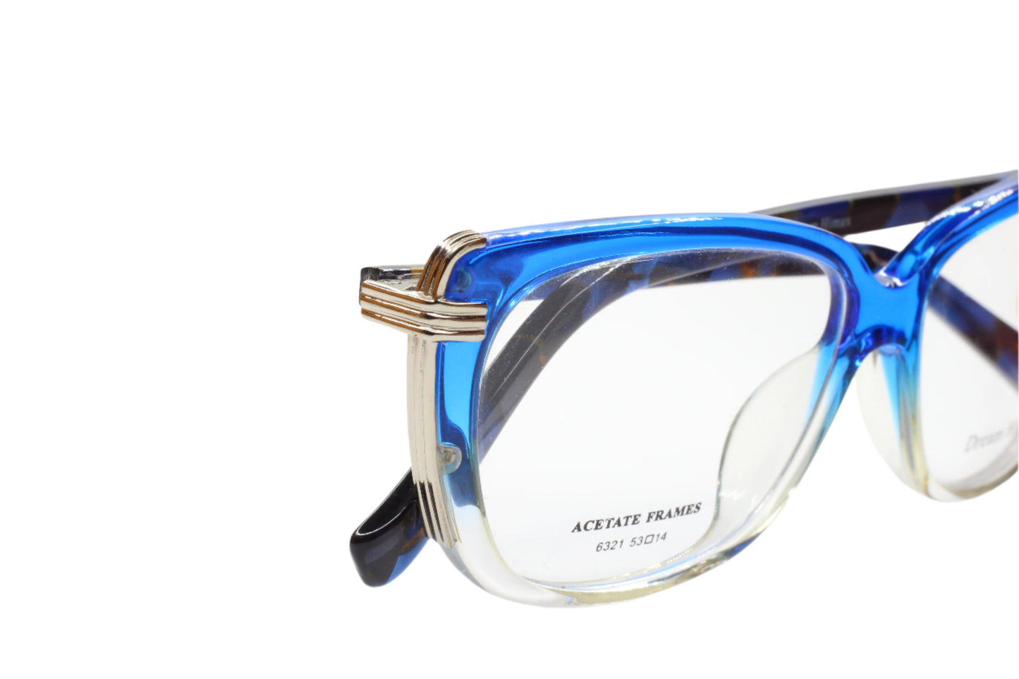 Blue and clear acetate optical frames Dream Himax H6321 eyewear by ABC Optical close up