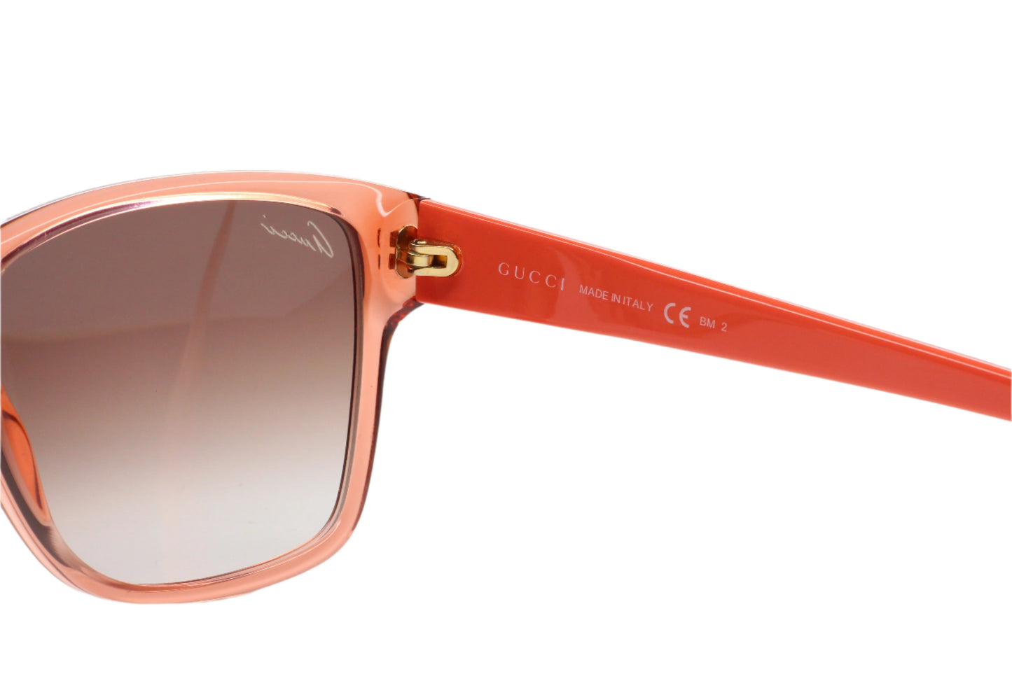 Gucci light rose crystal sunglasses with transparent pink frame and gradient lenses by ABC Optical