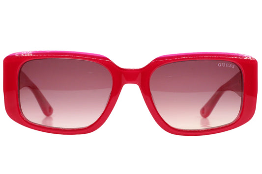 Guess pink gold sunglasses women with bold rectangular red frames and gradient lenses