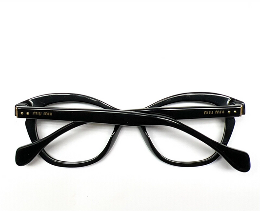 Miu Miu VMU07L 1AB- 1O1 Polished Black Cat Eye Gold Acetate Eyeglasses 140mm -Wo Optical Frames ABC Optical Eyeglasses