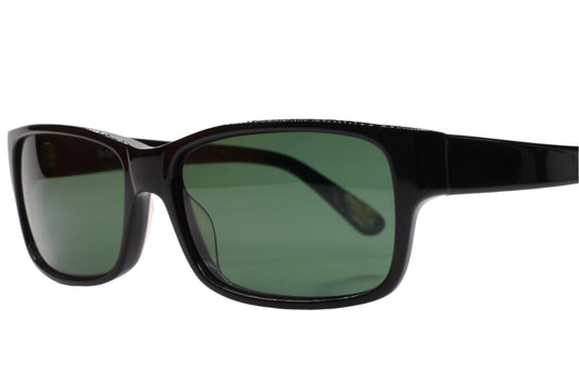 S&C Adriano sunglasses for sale by ABC Optical with black rectangular frames and green lenses