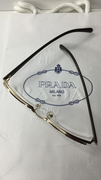 Prada VPR 53N AB6-101 Gold Metal Brown Semi Rimless Luxury Eyeglasses - ABC Optical