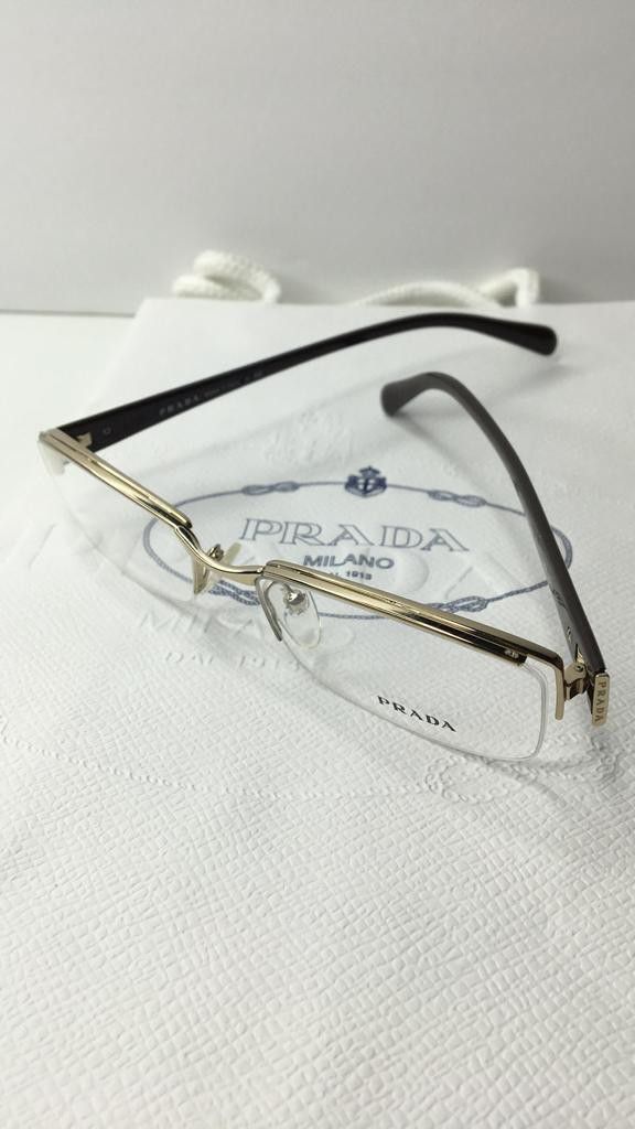 Prada VPR 53N AB6-101 Gold Metal Brown Semi Rimless Luxury Eyeglasses - ABC Optical