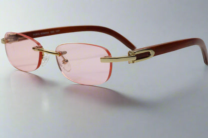 Porta Romana 1950 Gold & Wood Vintage Rimless Luxury Italy Sunglasses