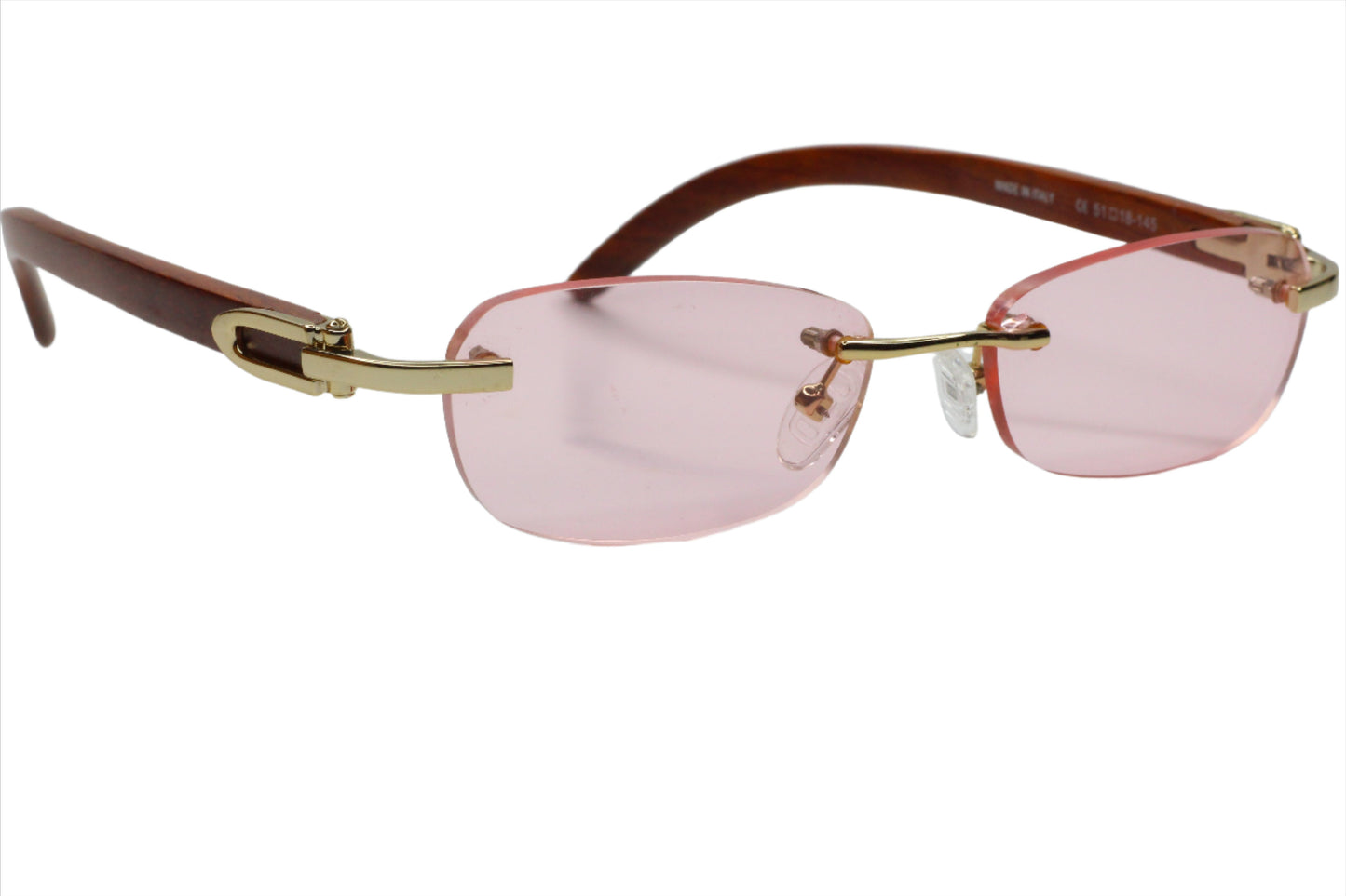 Porta Romana 1950 Gold & Wood Vintage Rimless Luxury Italy Sunglasses