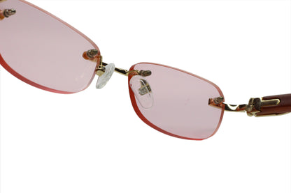 Porta Romana 1950 Gold & Wood Vintage Rimless Luxury Italy Sunglasses