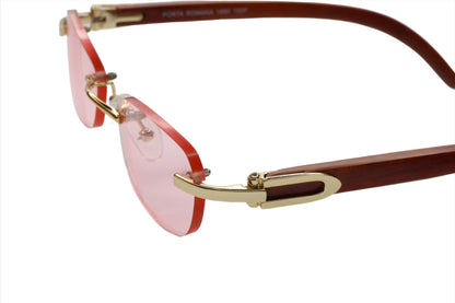 Porta Romana 1950 Gold & Wood Vintage Rimless Luxury Italy Sunglasses