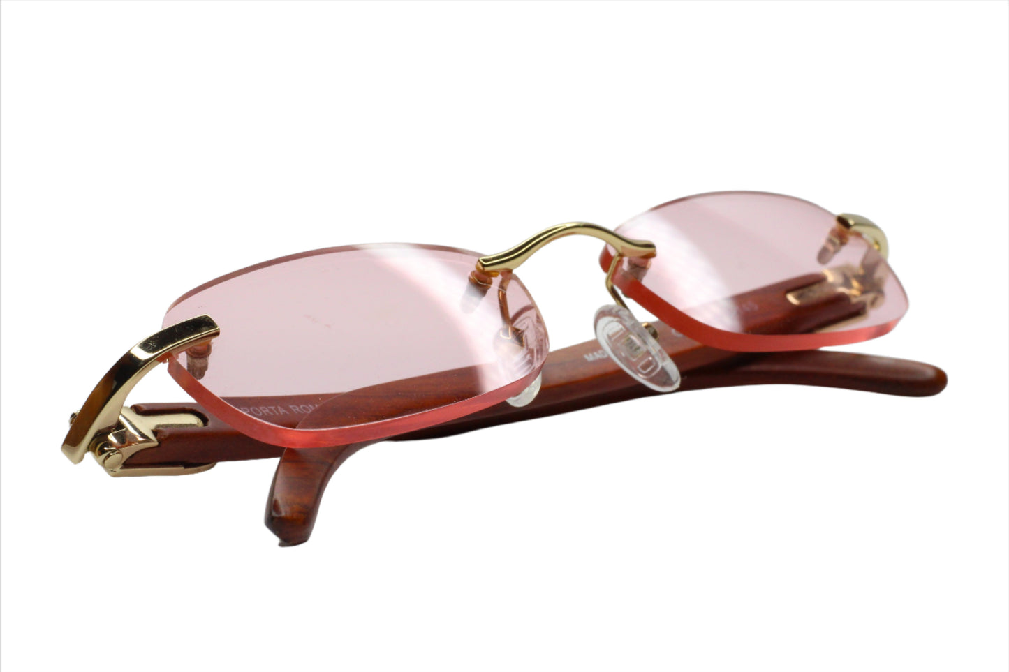 Porta Romana 1950 GOLD & WOOD Vintage Rimless Luxury Italy Sunglasses Optical Frames ABC Optical sunglasses