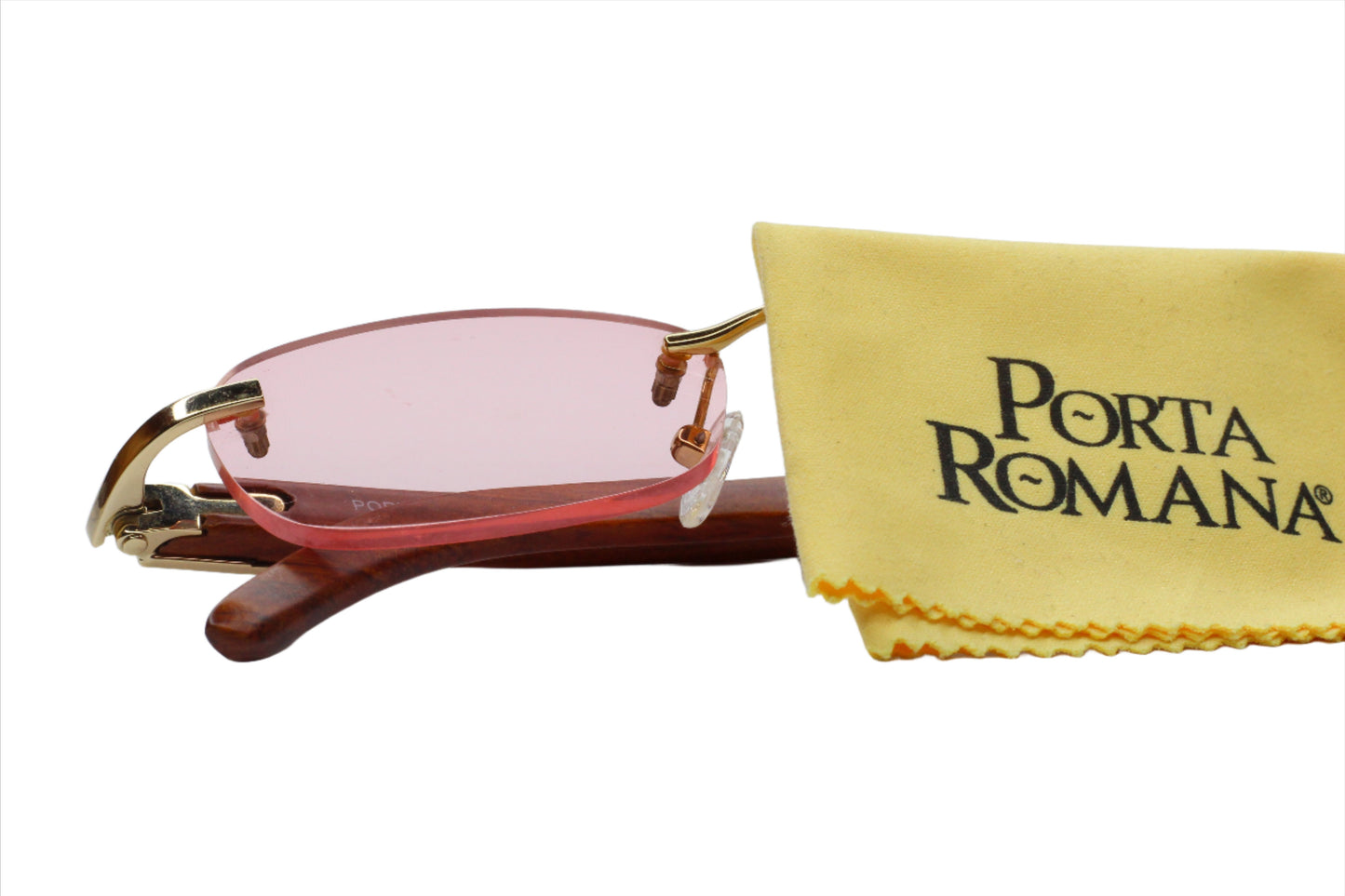 Porta Romana 1950 Gold & Wood Vintage Rimless Luxury Italy Sunglasses