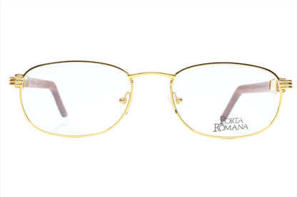 PORTA ROMANA 35 Gold & Wood Full Rim Oval Vintage Eyeglasses 54-18-135 Gold & Wood Metal Optical Frames ABC Optical Eyeglasses