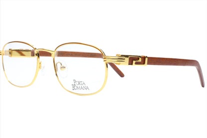 PORTA ROMANA 35 Gold & Wood Full Rim Oval Vintage Eyeglasses