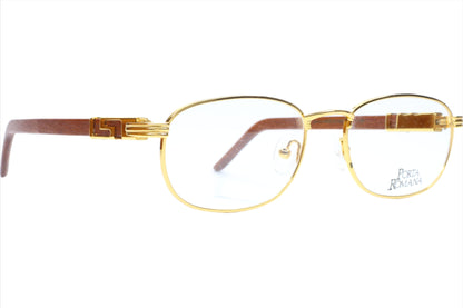 PORTA ROMANA 35 Gold & Wood Full Rim Oval Vintage Eyeglasses Optical Frames ABC Optical Eyeglasses