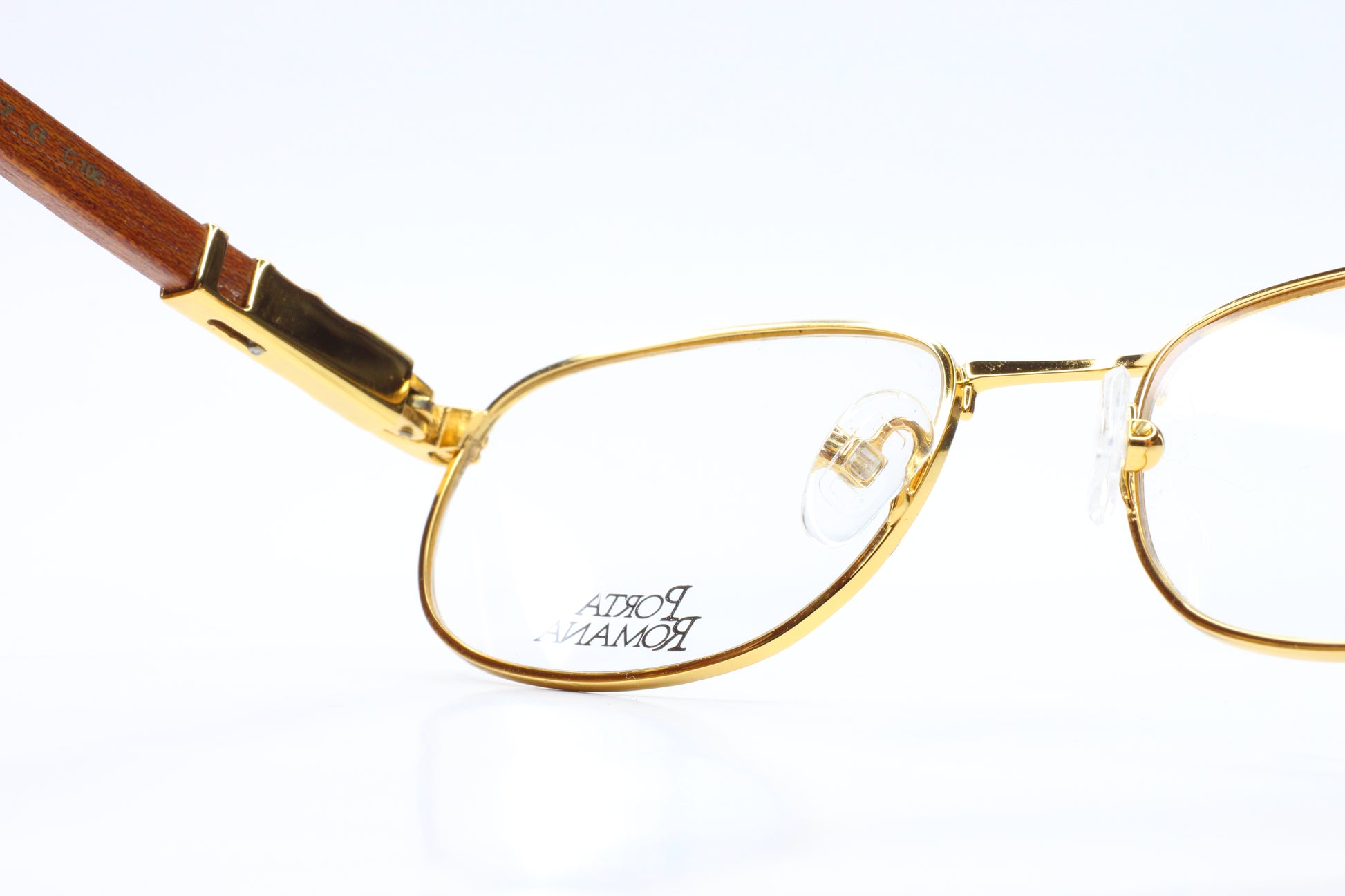 PORTA ROMANA 35 Gold & Wood Full Rim Oval Vintage Eyeglasses Optical Frames ABC Optical Eyeglasses