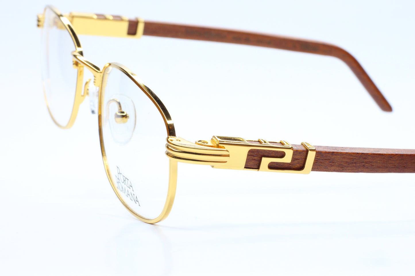 PORTA ROMANA 35 Gold & Wood Full Rim Oval Vintage Eyeglasses Optical Frames ABC Optical Eyeglasses