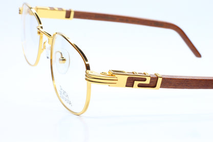 PORTA ROMANA 35 Gold & Wood Full Rim Oval Vintage Eyeglasses