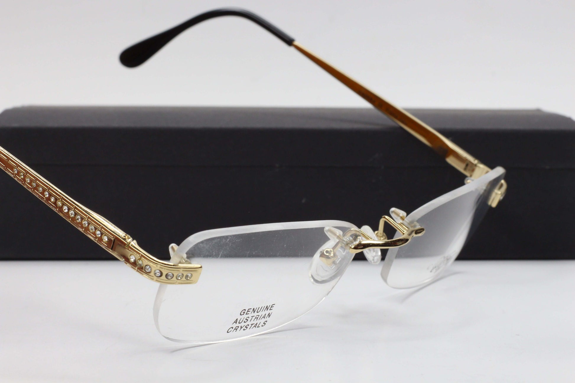 Caviar M2309 C21 Gold Austrian Crystals Rimless Luxury Eyeglasses Optical Frames ABC Optical Eyeglasses