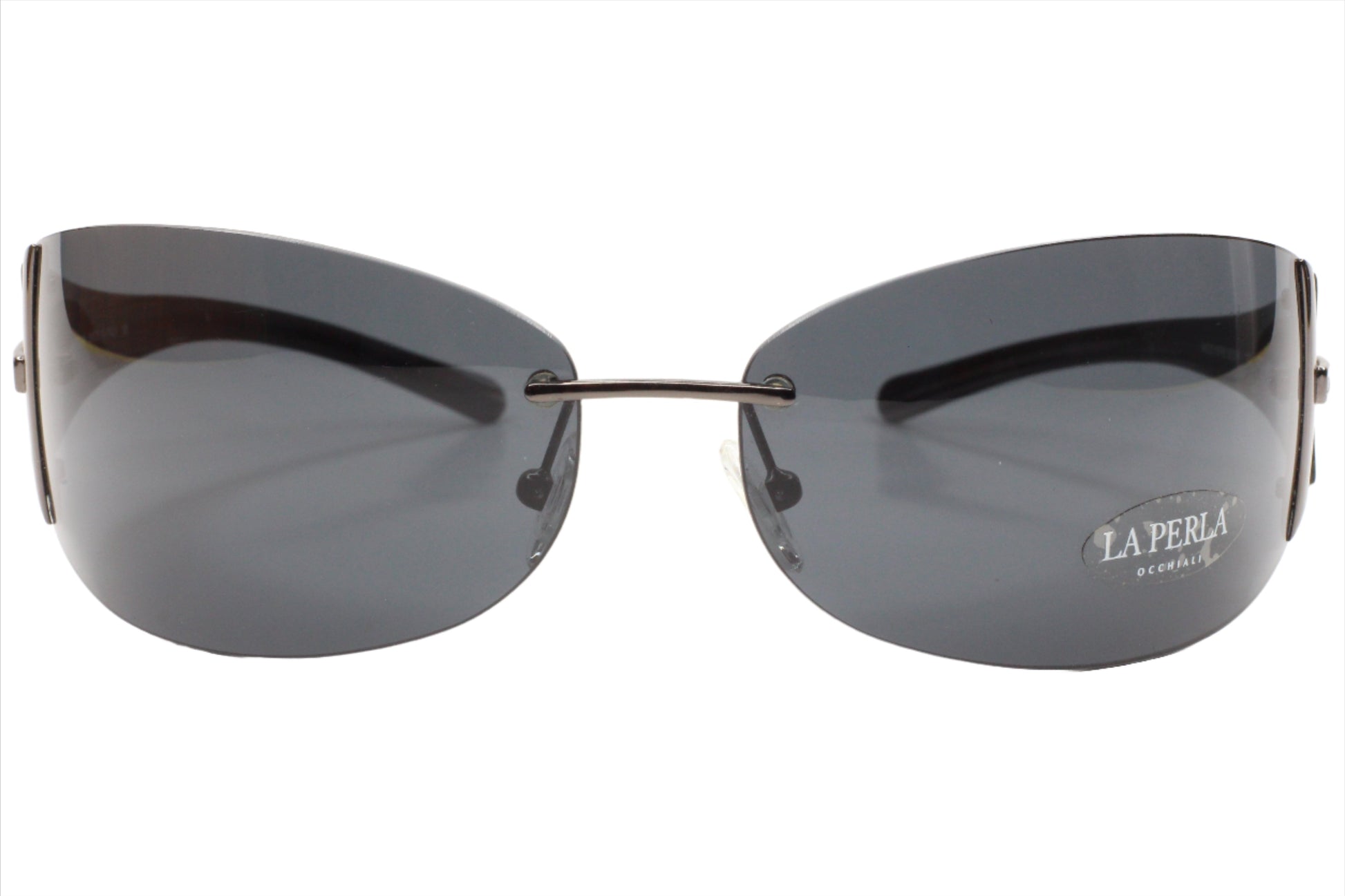 La Perla SPE652M COL.568 Gray Wood Grain Rimless Sunglasses 70-15-115 Gunmetal Metal