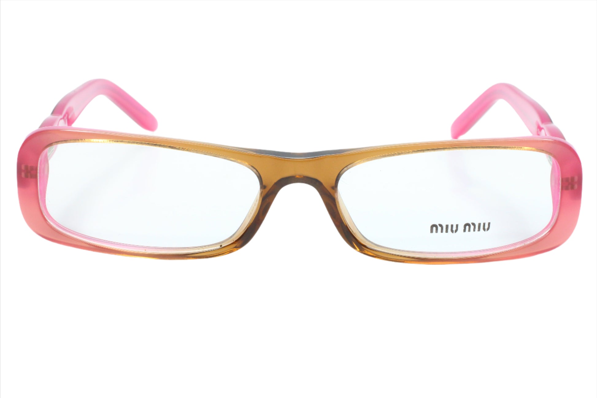 Miu Miu VMU08G Pink Shade Brown Acetate Designer Eyeglasses Frames 52-16-135MM 52-16-135 Pink Shaded Brown Acetate Optical Frames ABC Optical Eyeglasses