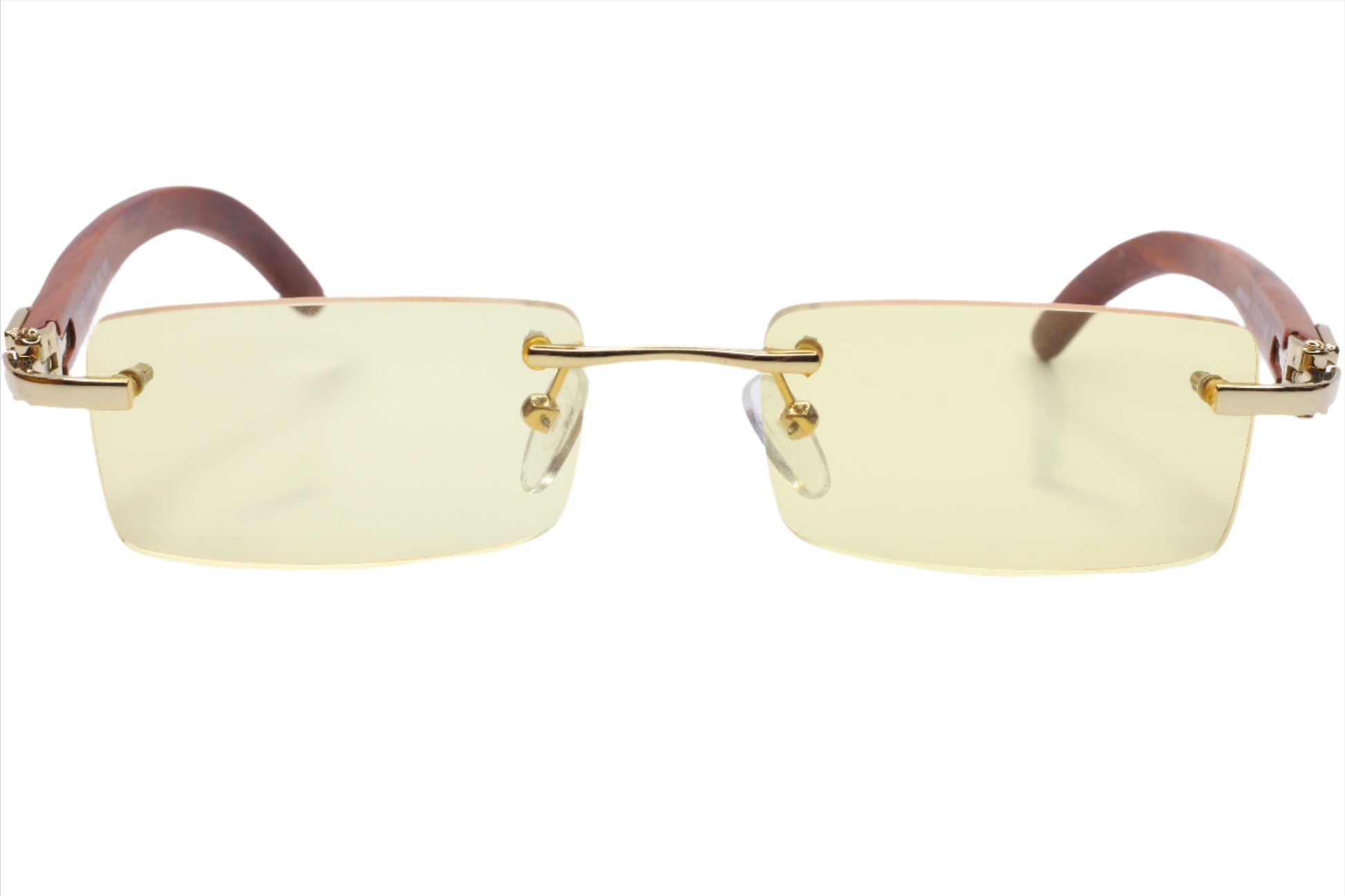 PORTA ROMANA 1951 100Y GOLD & WOOD Yellow Tint Rimless Sunglasses -Ma 52-18-145 Gold Wood Optical Frames ABC Optical sunglasses