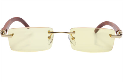 PORTA ROMANA 1951 100Y GOLD & WOOD Yellow Tint Rimless Sunglasses -Ma 52-18-145 Gold Wood Optical Frames ABC Optical sunglasses