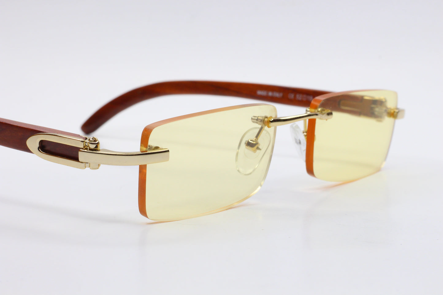 PORTA ROMANA 1951 100Y GOLD & WOOD Yellow Tint Rimless Sunglasses -Ma Optical Frames ABC Optical sunglasses