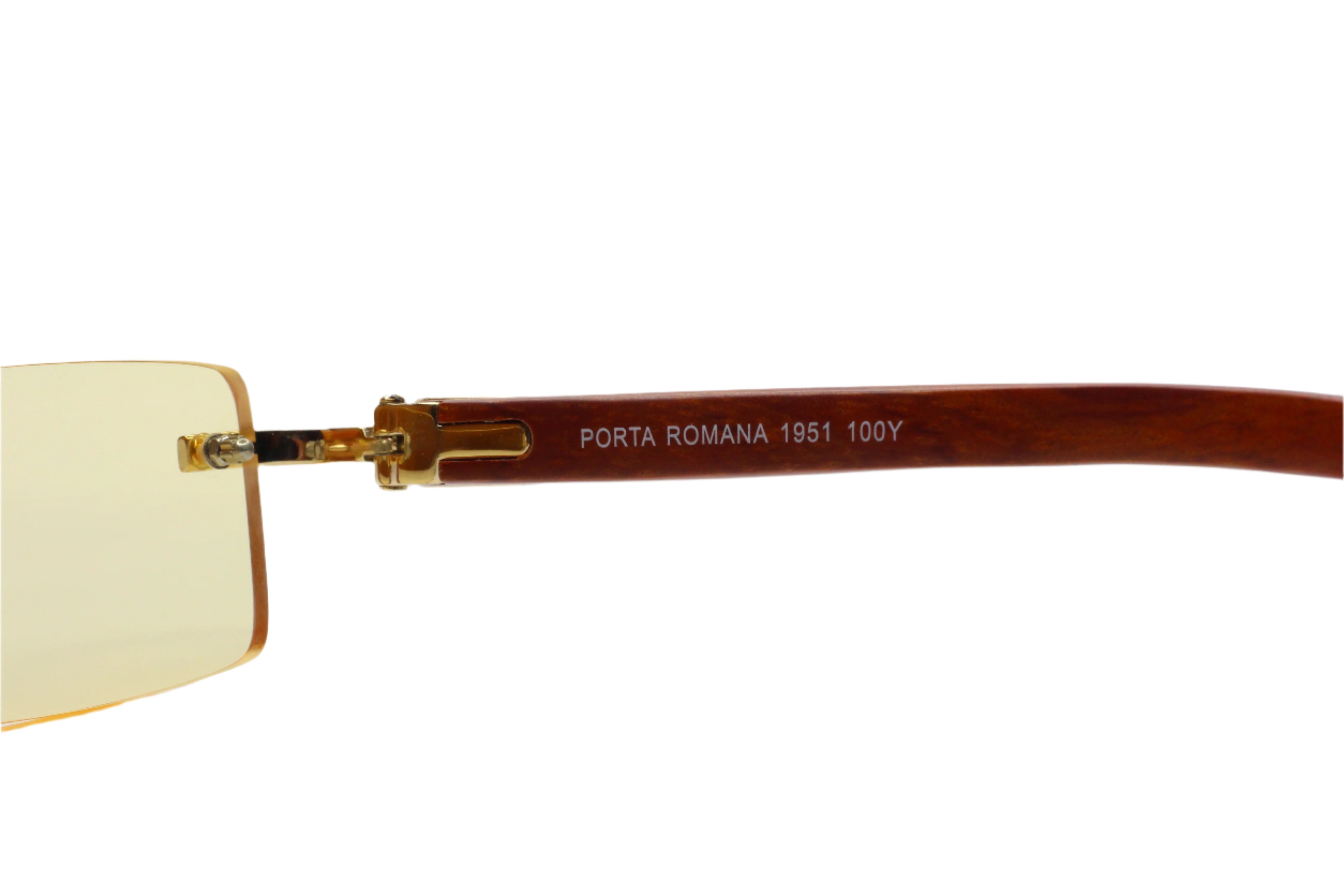 PORTA  ROMANA 金縁 サングラス ウッドフレーム Porta Romana 1951 100Y Gold & Wood Rimless Luxury Sunglasses -Ma