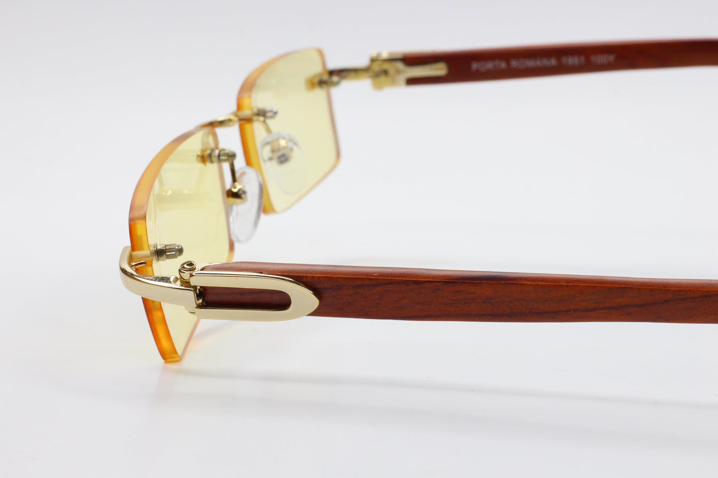 PORTA ROMANA 1951 100Y GOLD & WOOD Yellow Tint Rimless Sunglasses -Ma Optical Frames ABC Optical sunglasses