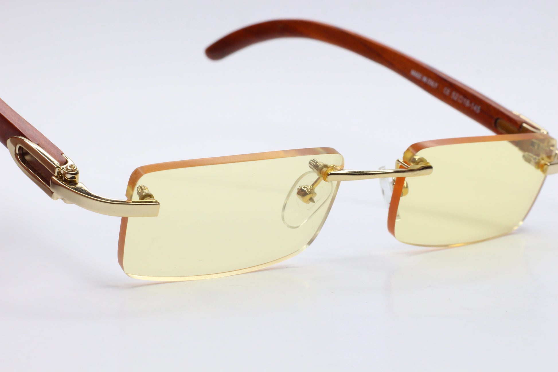 PORTA ROMANA 1951 100Y GOLD & WOOD Yellow Tint Rimless Sunglasses -Ma Optical Frames ABC Optical sunglasses