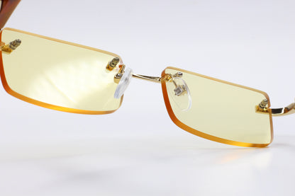 PORTA ROMANA 1951 100Y GOLD & WOOD Yellow Tint Rimless Sunglasses -Ma Optical Frames ABC Optical sunglasses