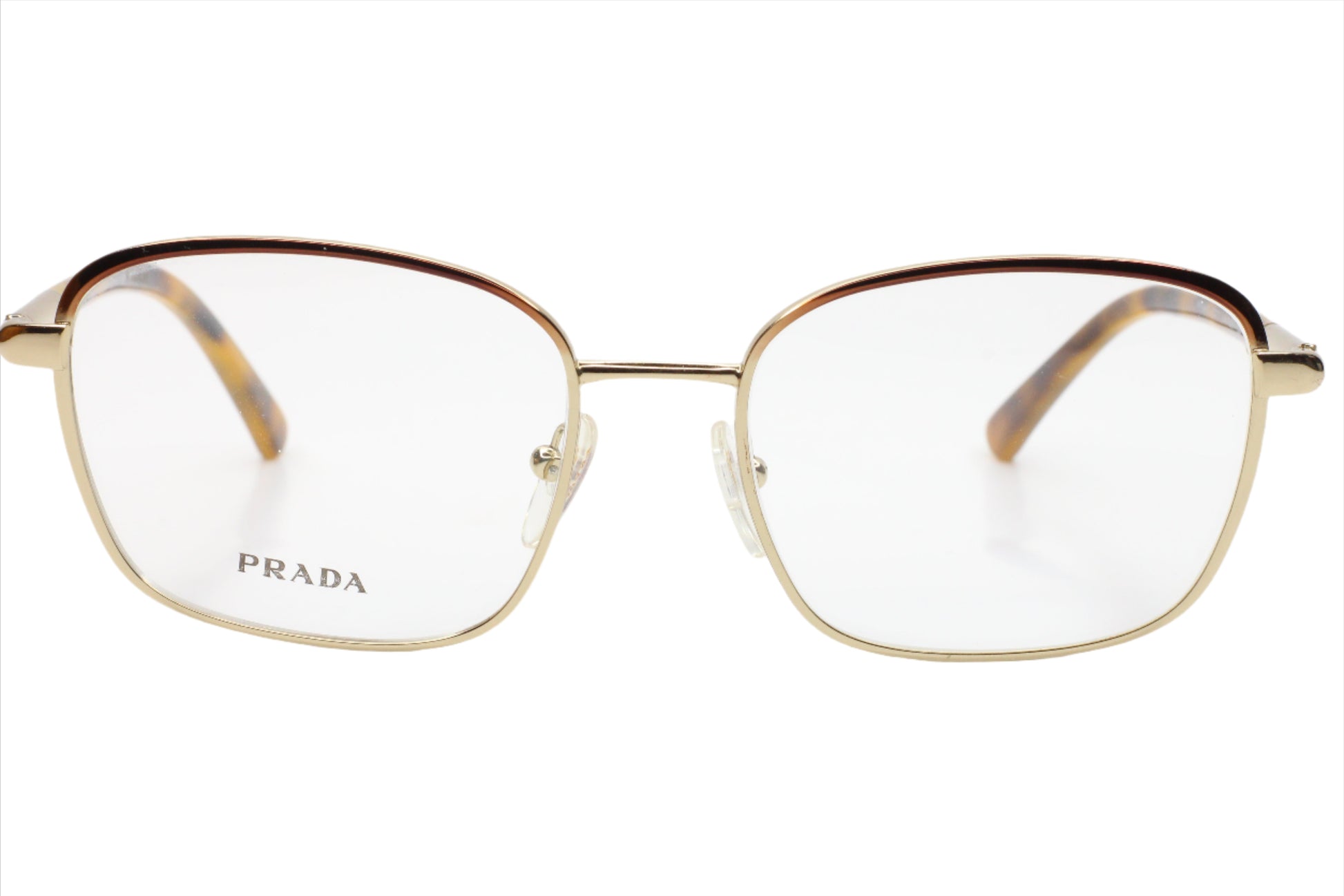 Prada VPR 64M AAX-1O1 Black Gold Wire Rim Designer Italy Eyeglasses 53-17-135 Gold Tortoise Metal Optical Frames ABC Optical Eyeglasses