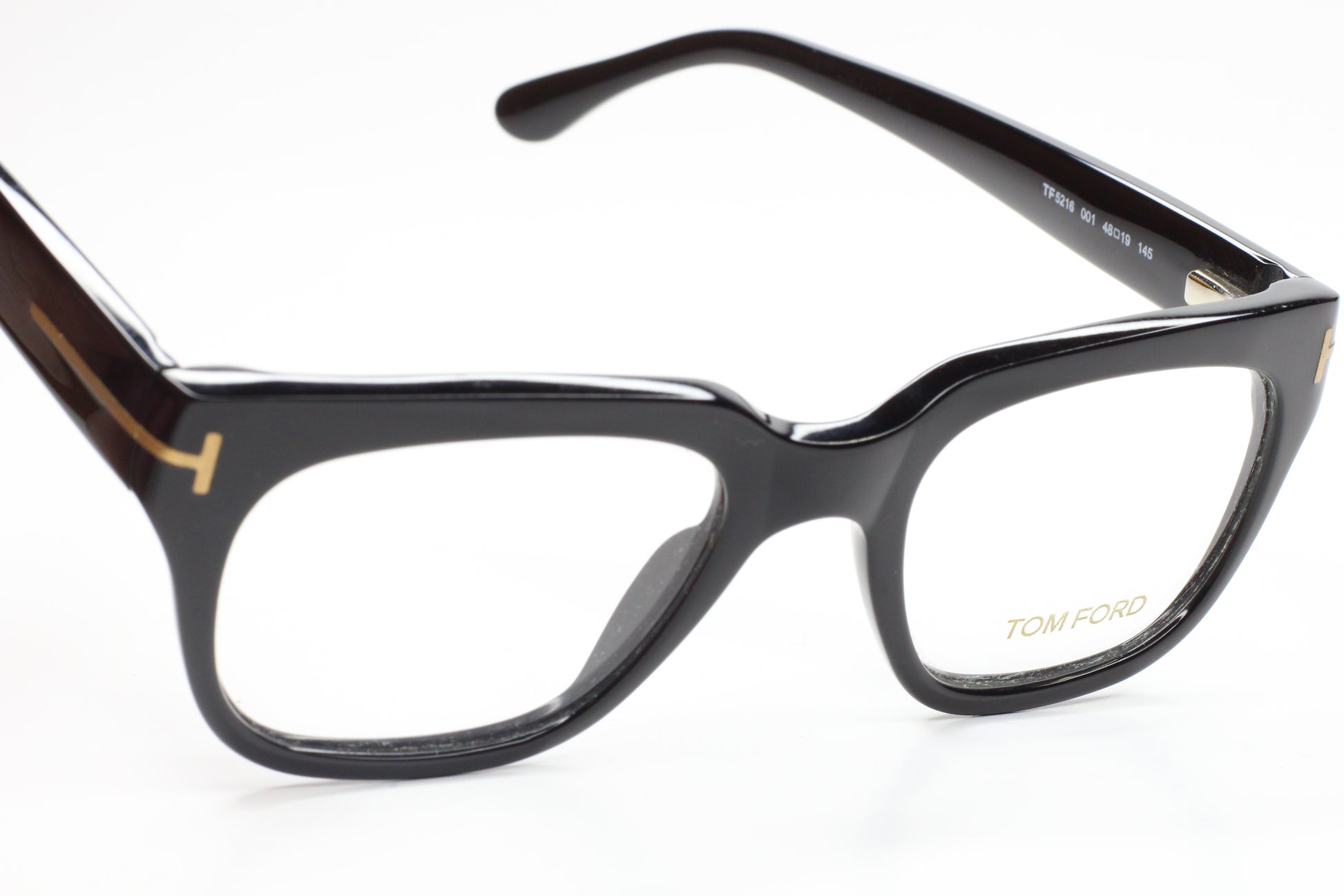 Tom Ford TF5216 001 Glossy Black Gold Luxury Italy Eyeglasses 48mm Optical Frames ABC Optical Eyeglasses